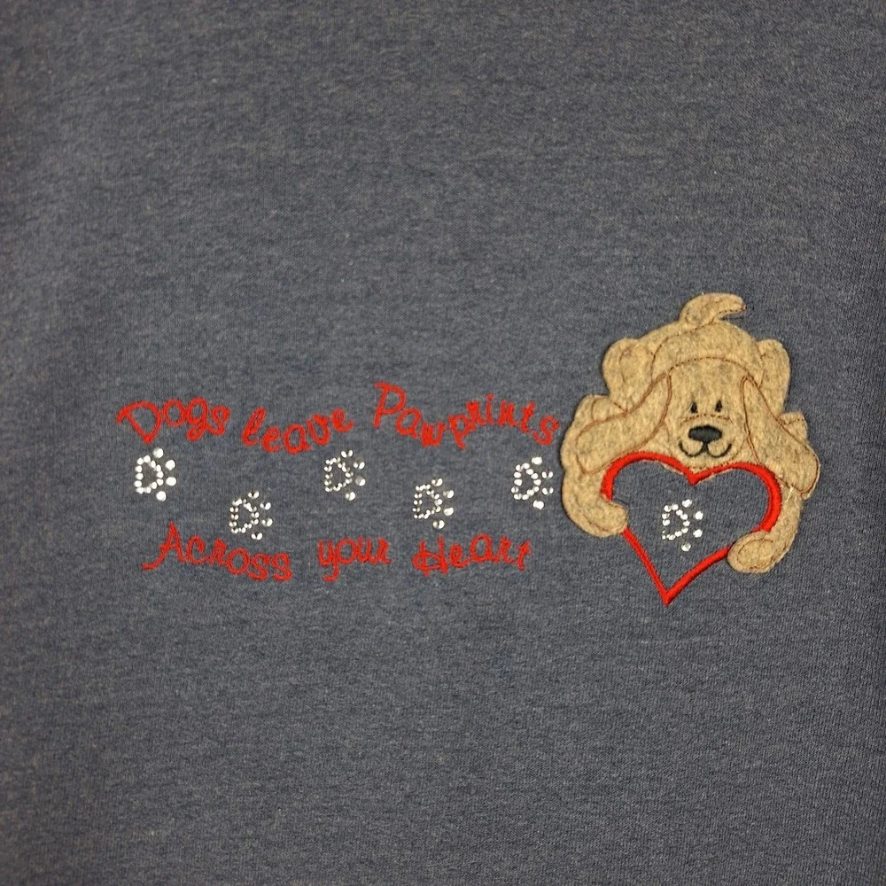 Vintage Womens Sweater Medium Blue‎ Dog Granny Cottage Sequin Country Sweatshirt